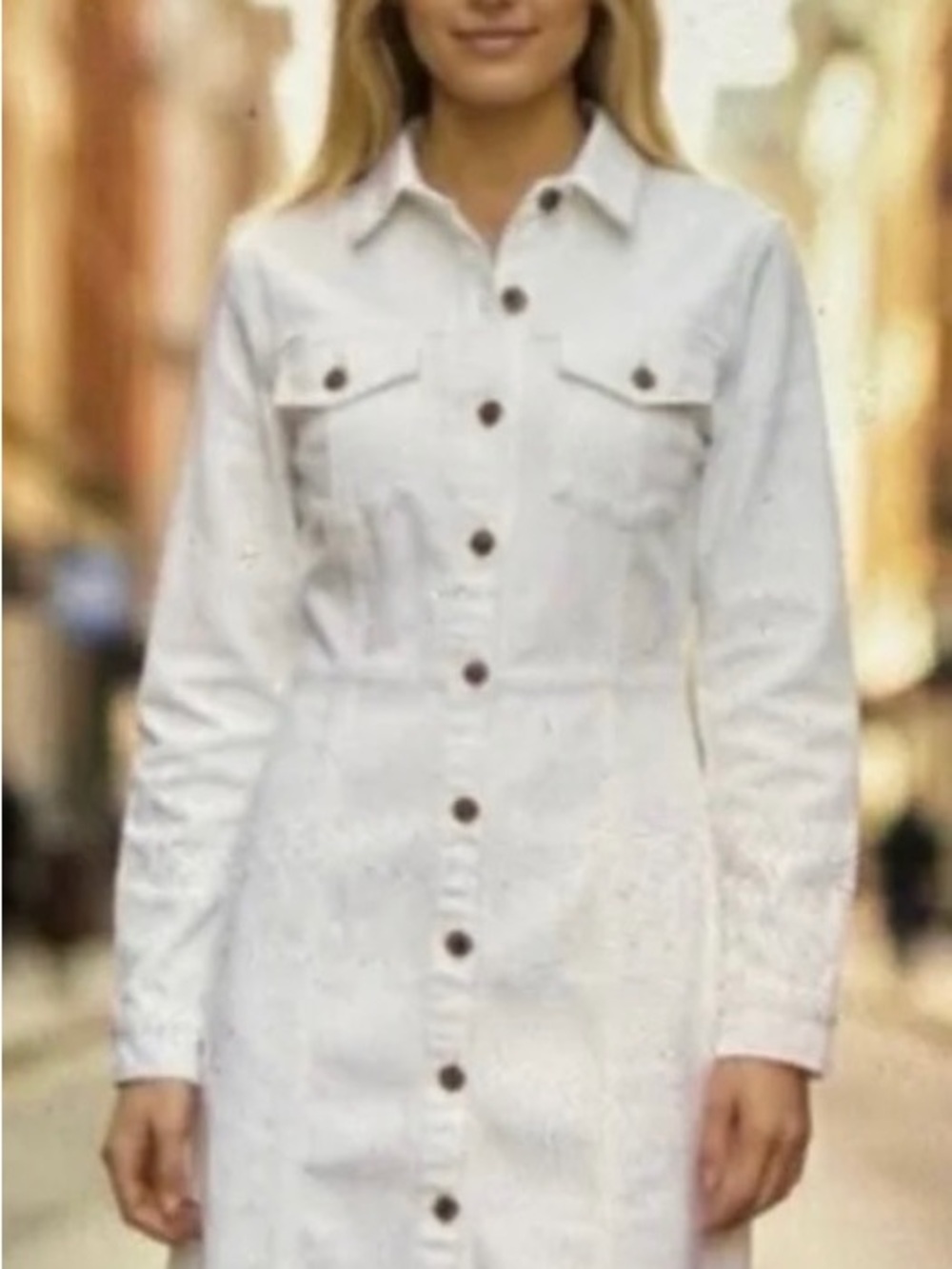 Frye White Button-Front Jean Jacket Dress